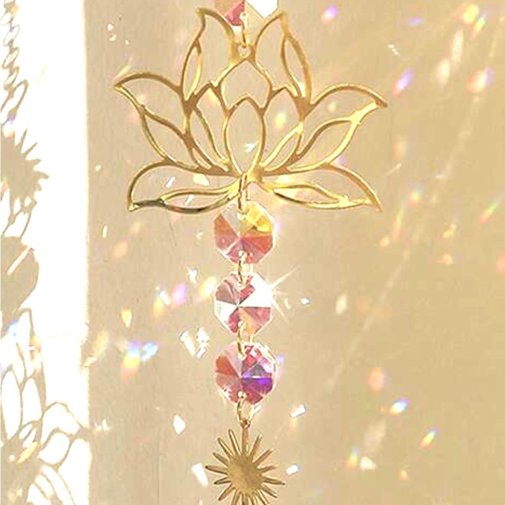 Gold Lotus flower Crystal Sun Catcher. New